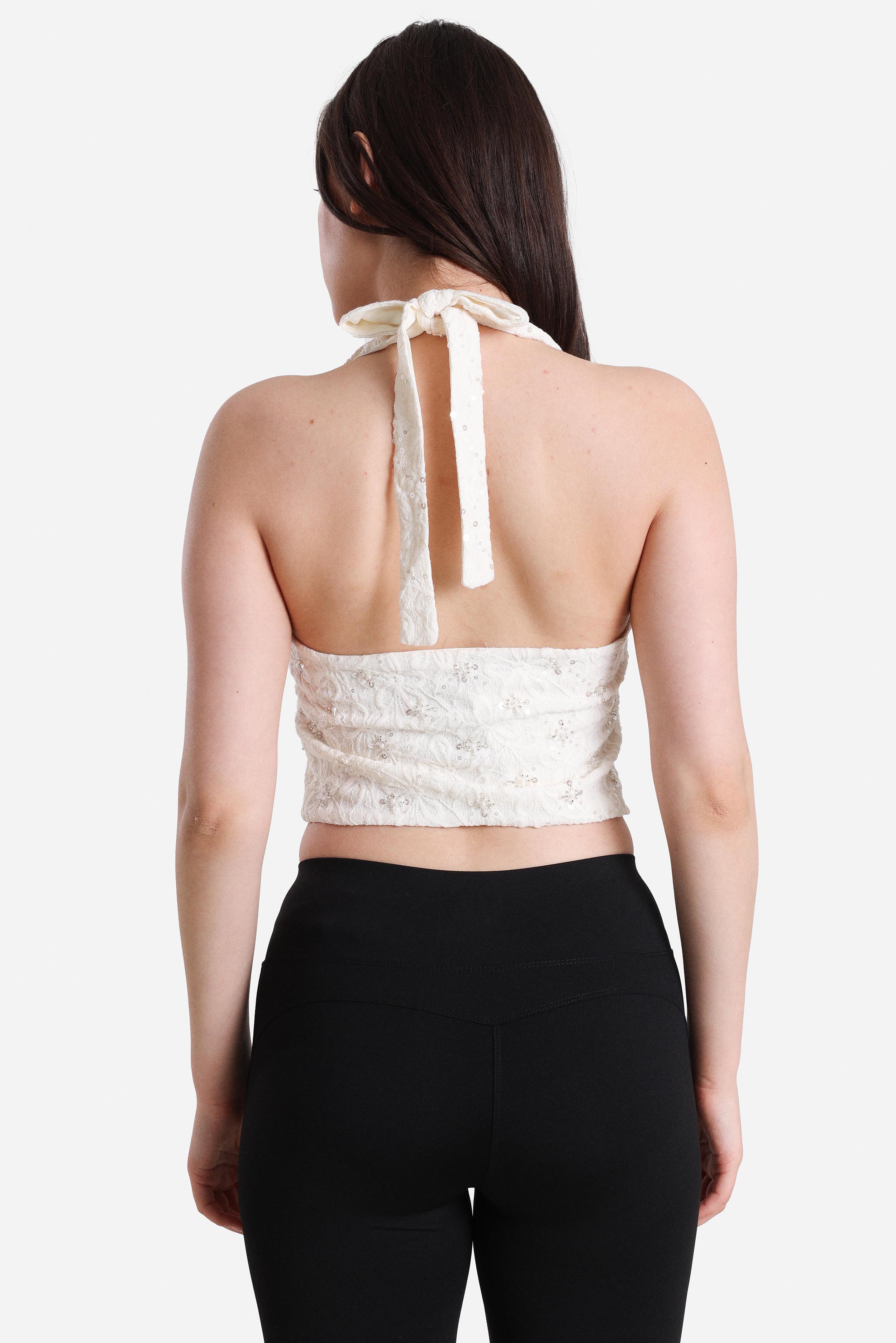 Cropped sequin halter top - Offwhite