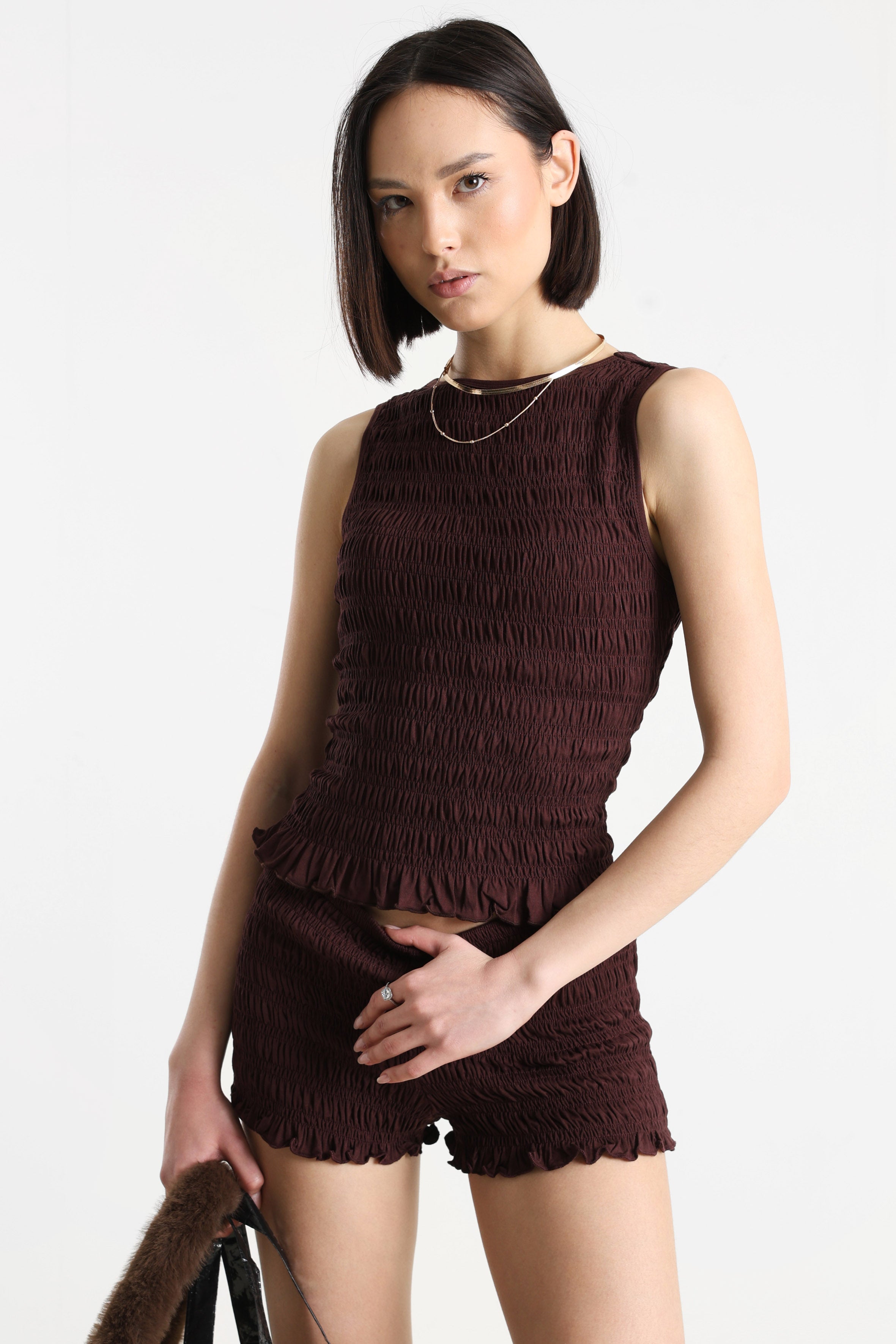 Gesmoktes Top - Dunkelbraun