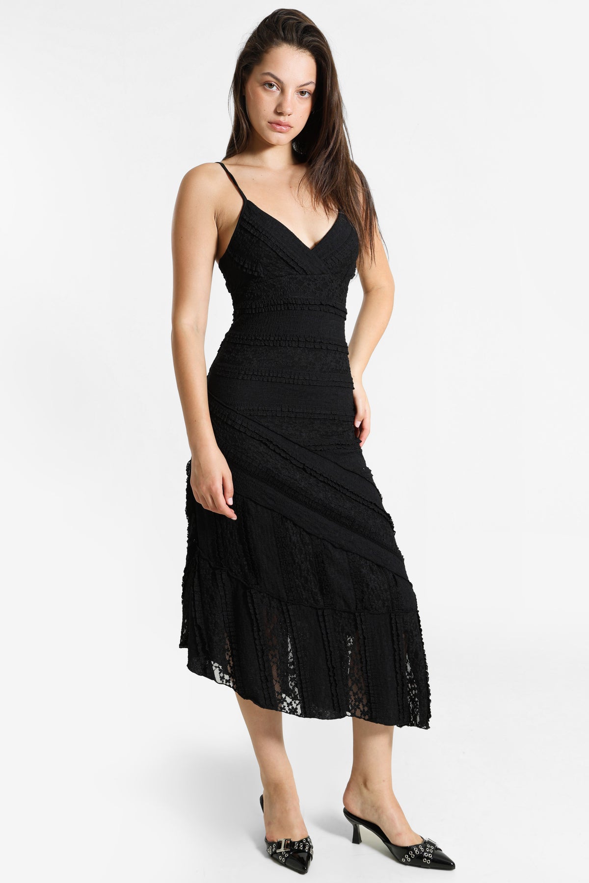 Midikleid aus Spitze - Schwarz