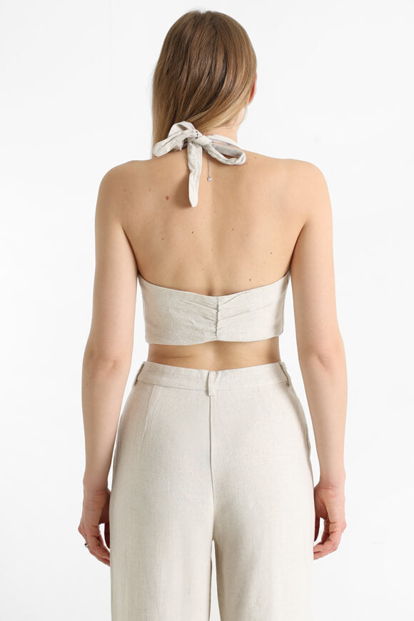 Linen halterneck crop top - Nature