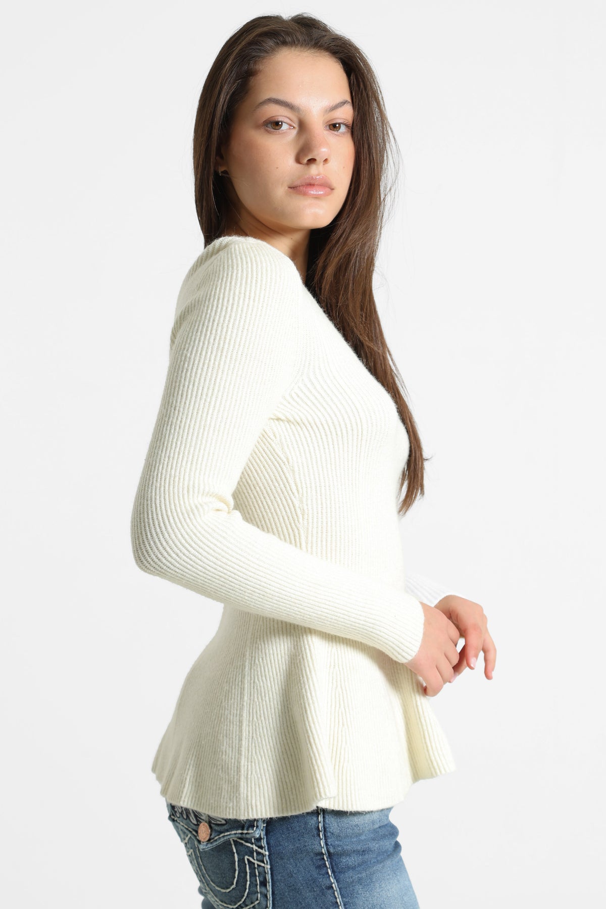 ONLIBI ribbed knit peplum sweater - Birch