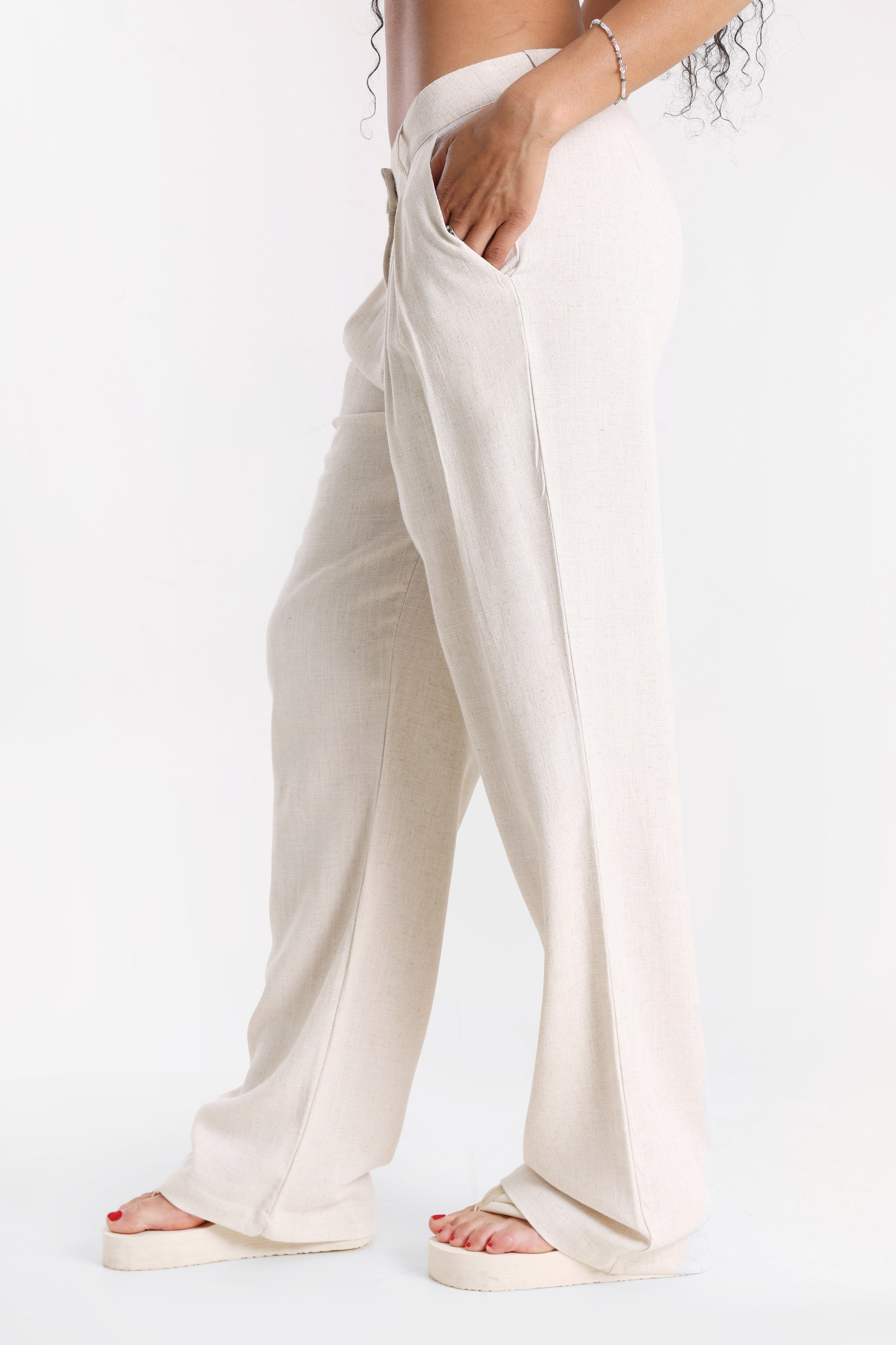 Pantalon wide leg en lin - Beige clair chiné