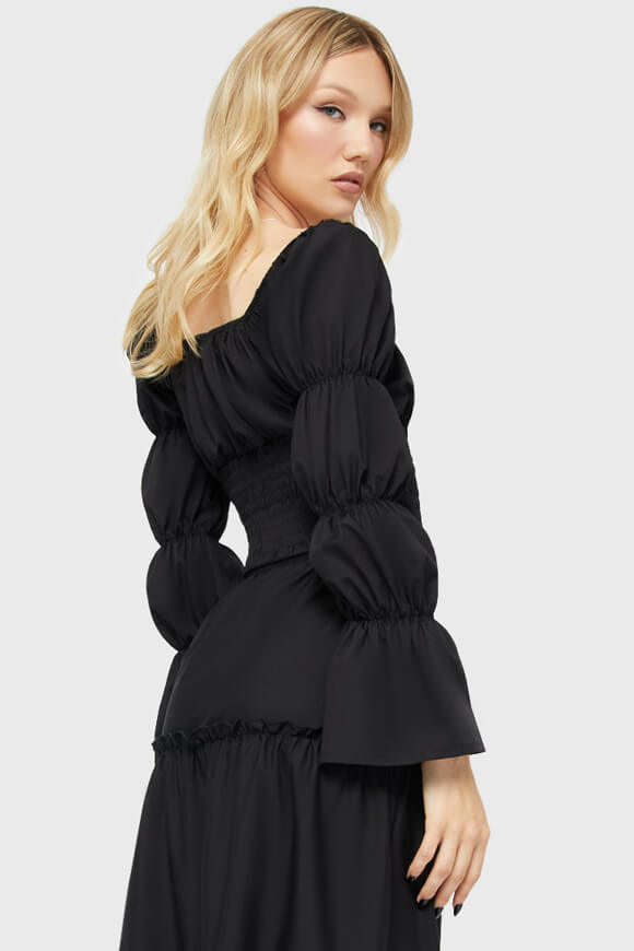 Basilika Gesmoktes Crop Langarmshirt - Black