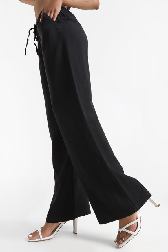 Wide Leg Leinenhose - Schwarz