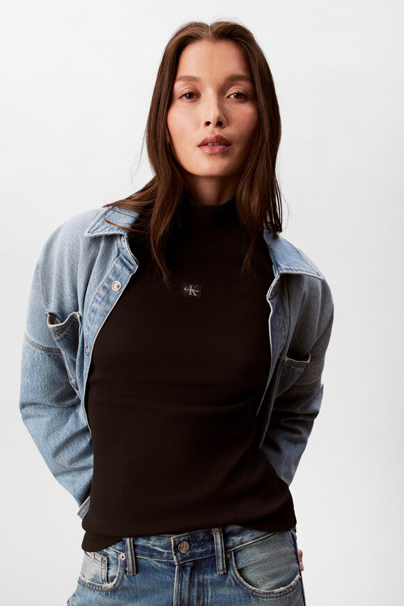 Geripptes Langarmshirt - Black