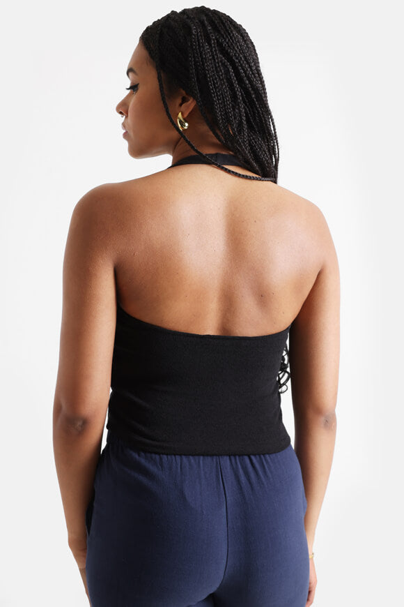 Crop Top dos nu structuré - Noir