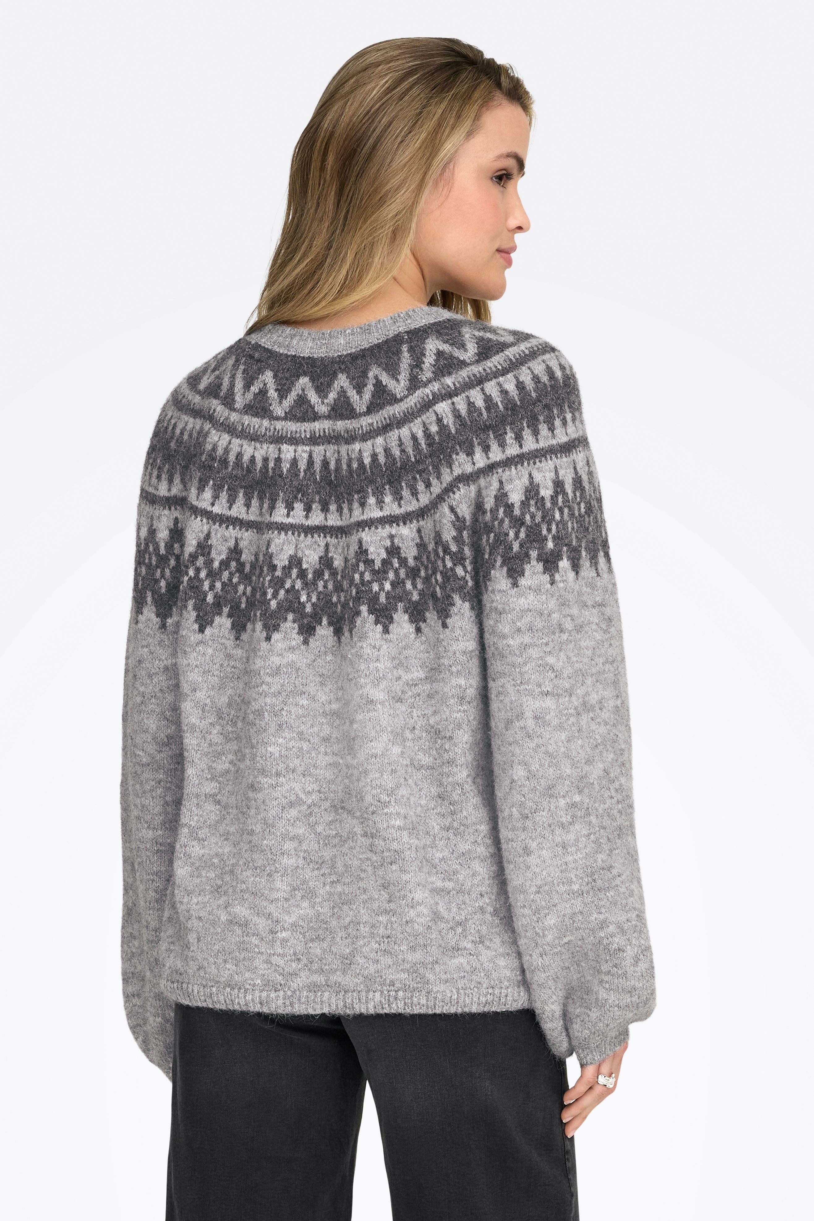 ONLREYKJA Pull en maille - Gris clair mélangé + Gris foncé
