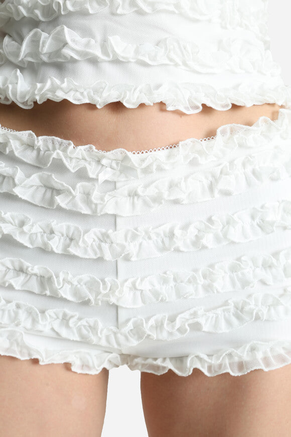 Stoffshorts mit Rüschen - Offwhite