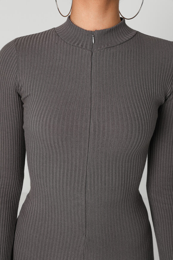 Combinaison longue à côtes - Gris foncé