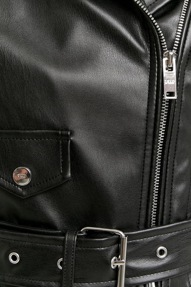 Crop Kunstleder Bikerjacke - Black