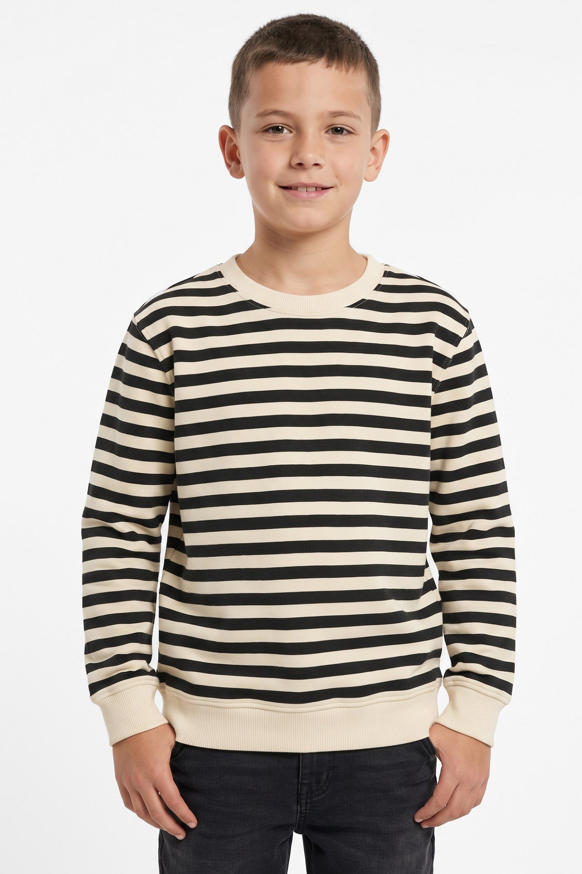 Striped Sweatshirt - Whitesand + Black