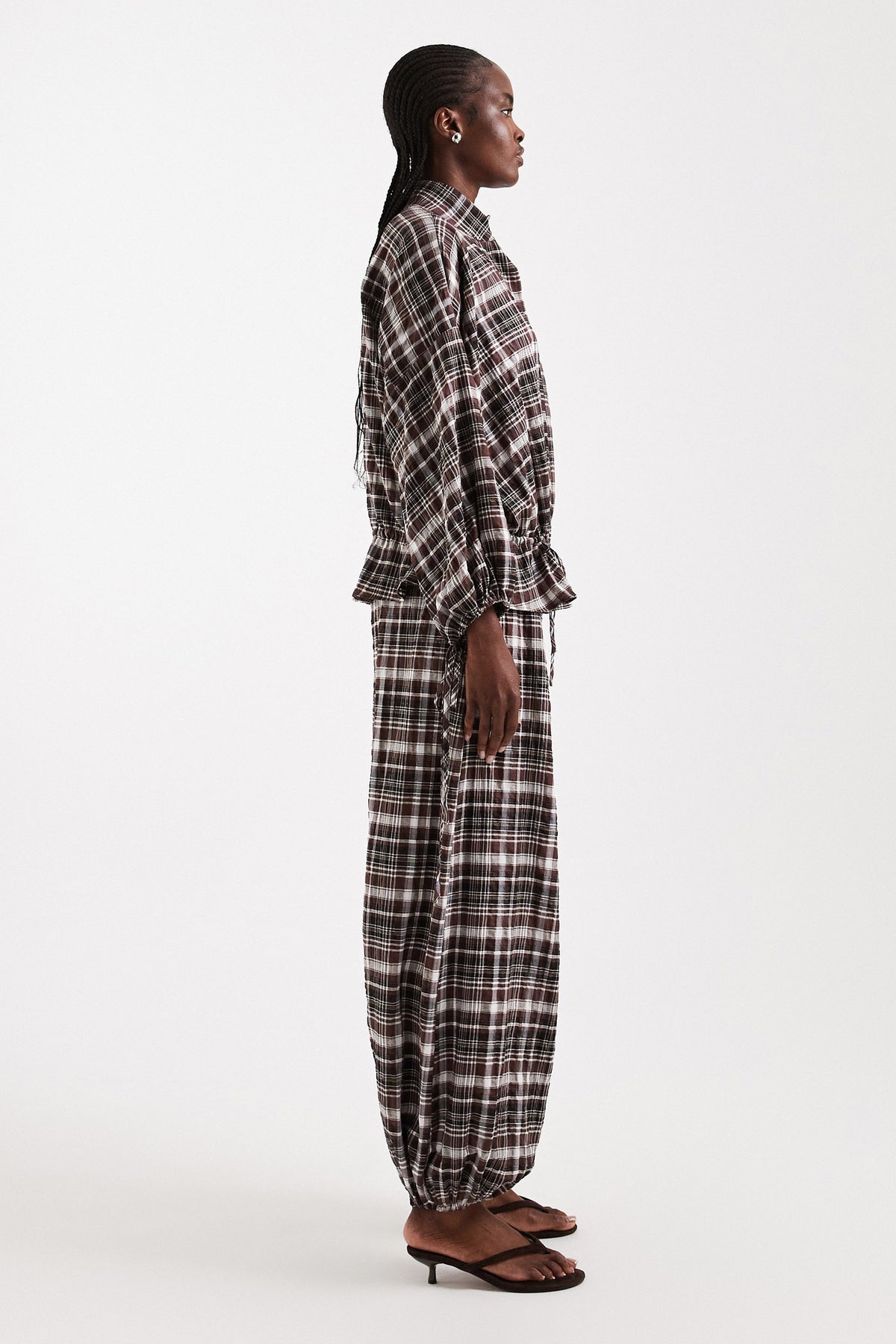 TSDAGMAR loose checkered seersucker shirt - Chocolate Brown