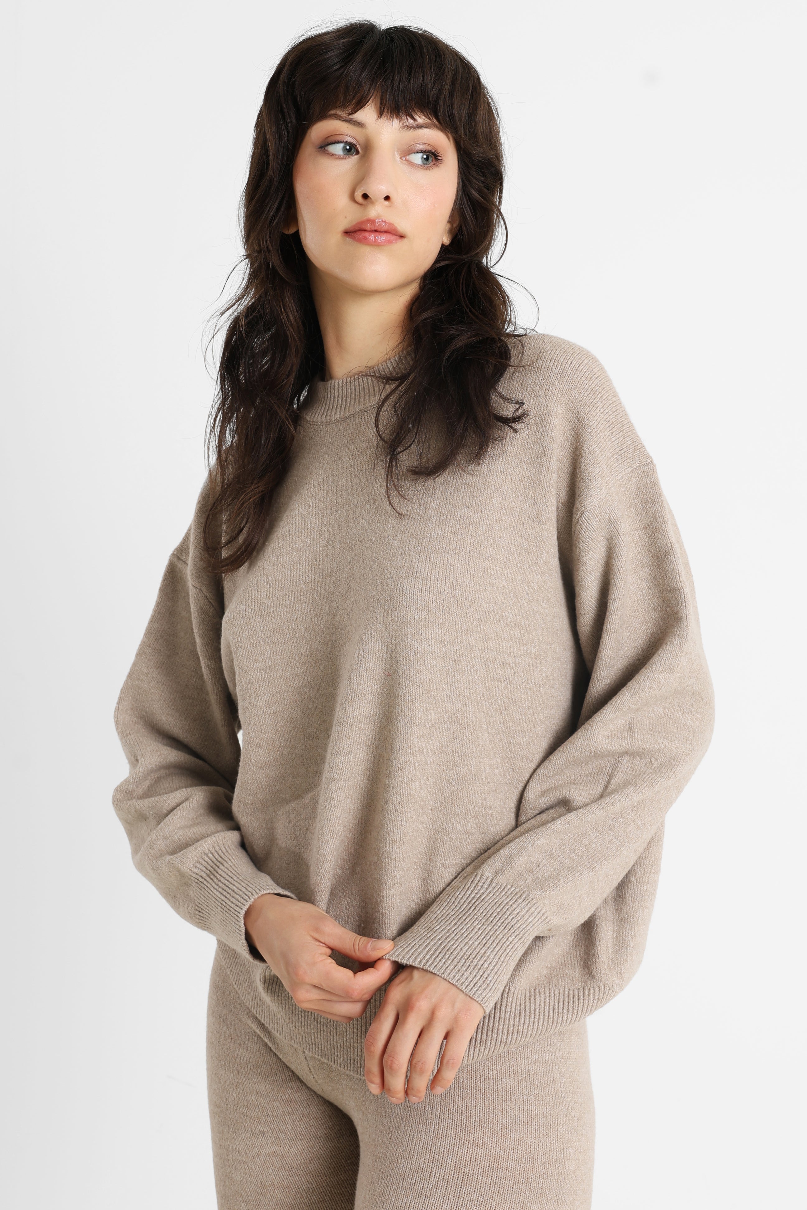 Pull ample en tricot - Beige Melange