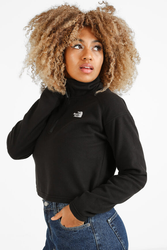 Crop Fleece Sweater - Schwarz