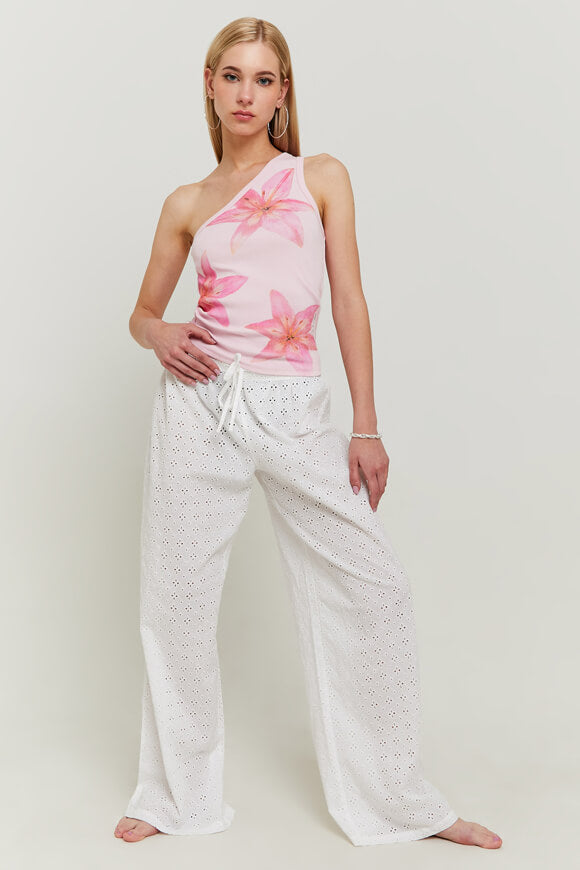 Pantaloni in tessuto con motivo traforato - Bianco