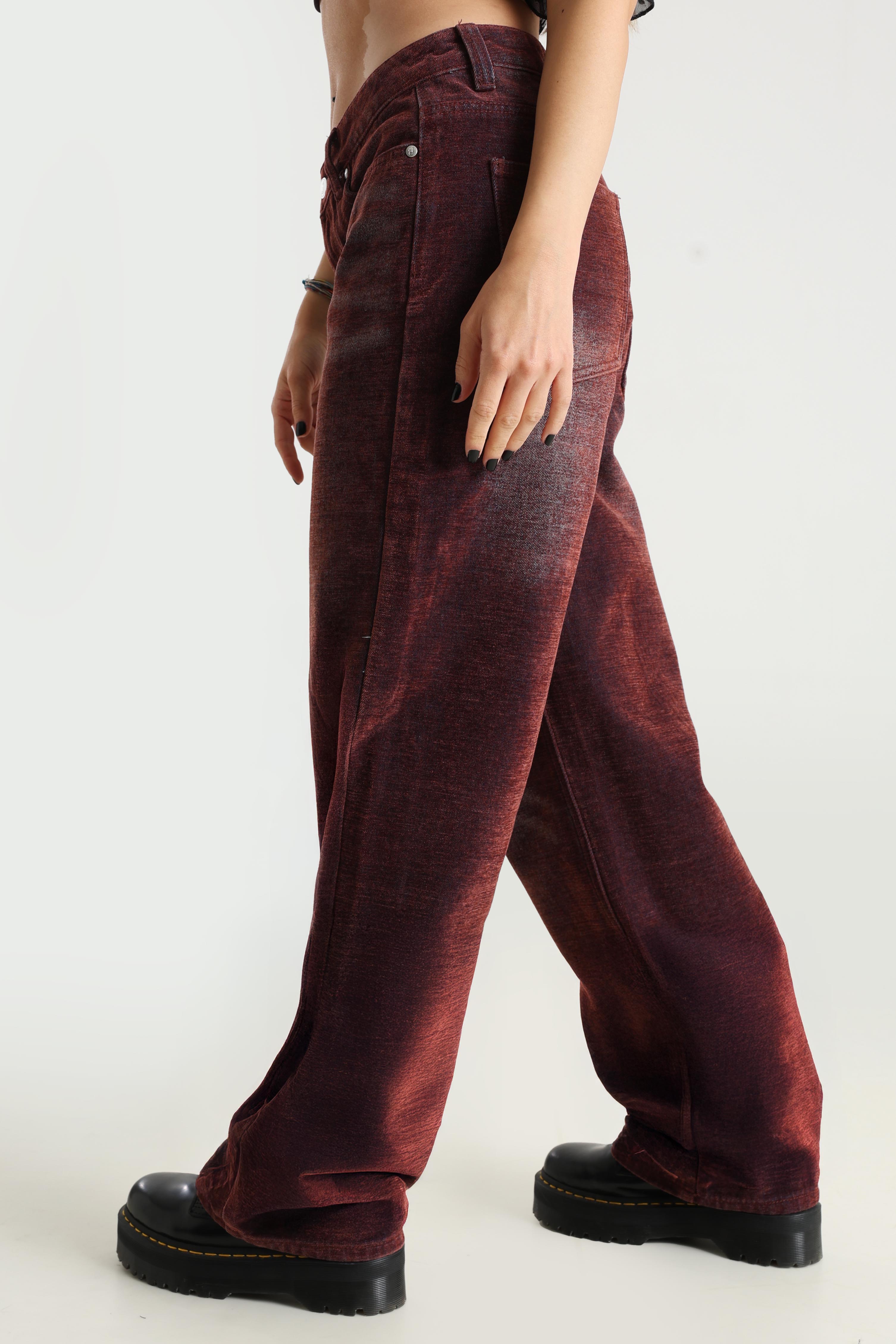 Baggy fit velvet jeans - Bordeaux