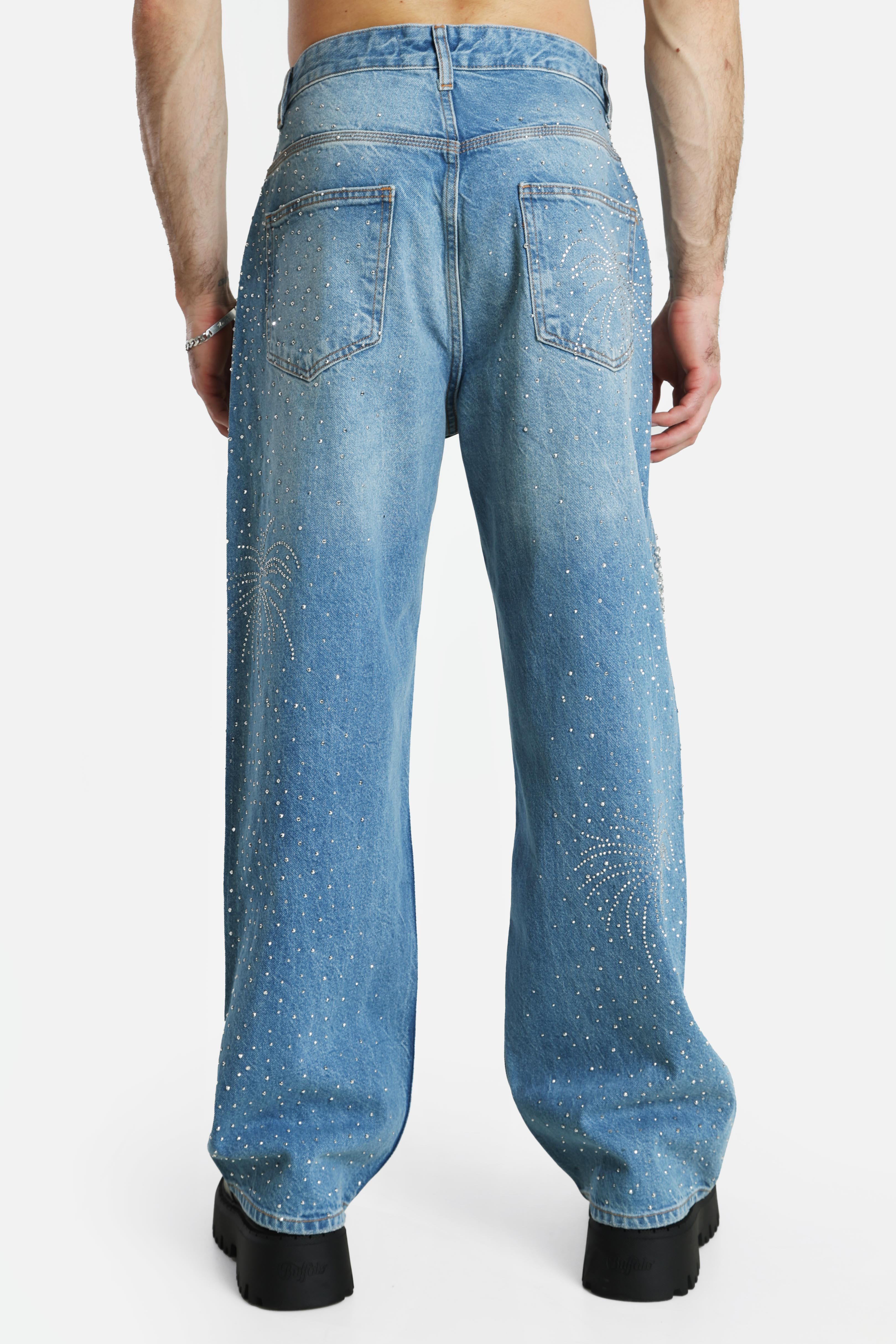 Jean baggy fit avec strass - Blue Denim