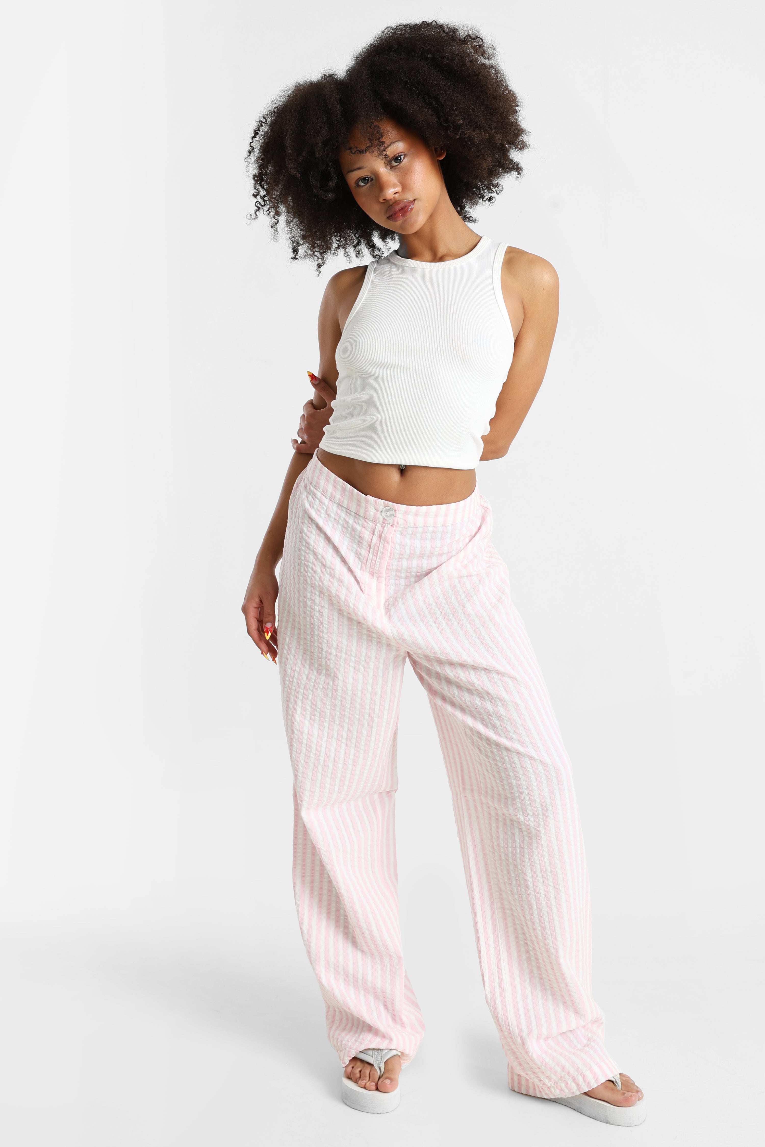 PCSTINNA Hose aus Seersucker - Roseate Spoonbill + Bright White