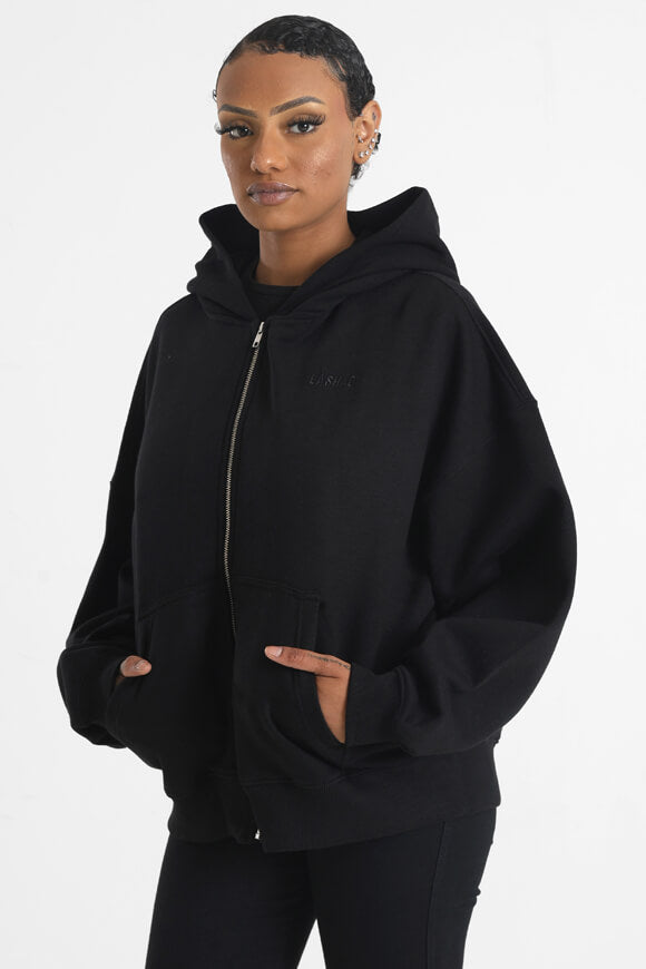 Oversize hooded sweat jacket - black