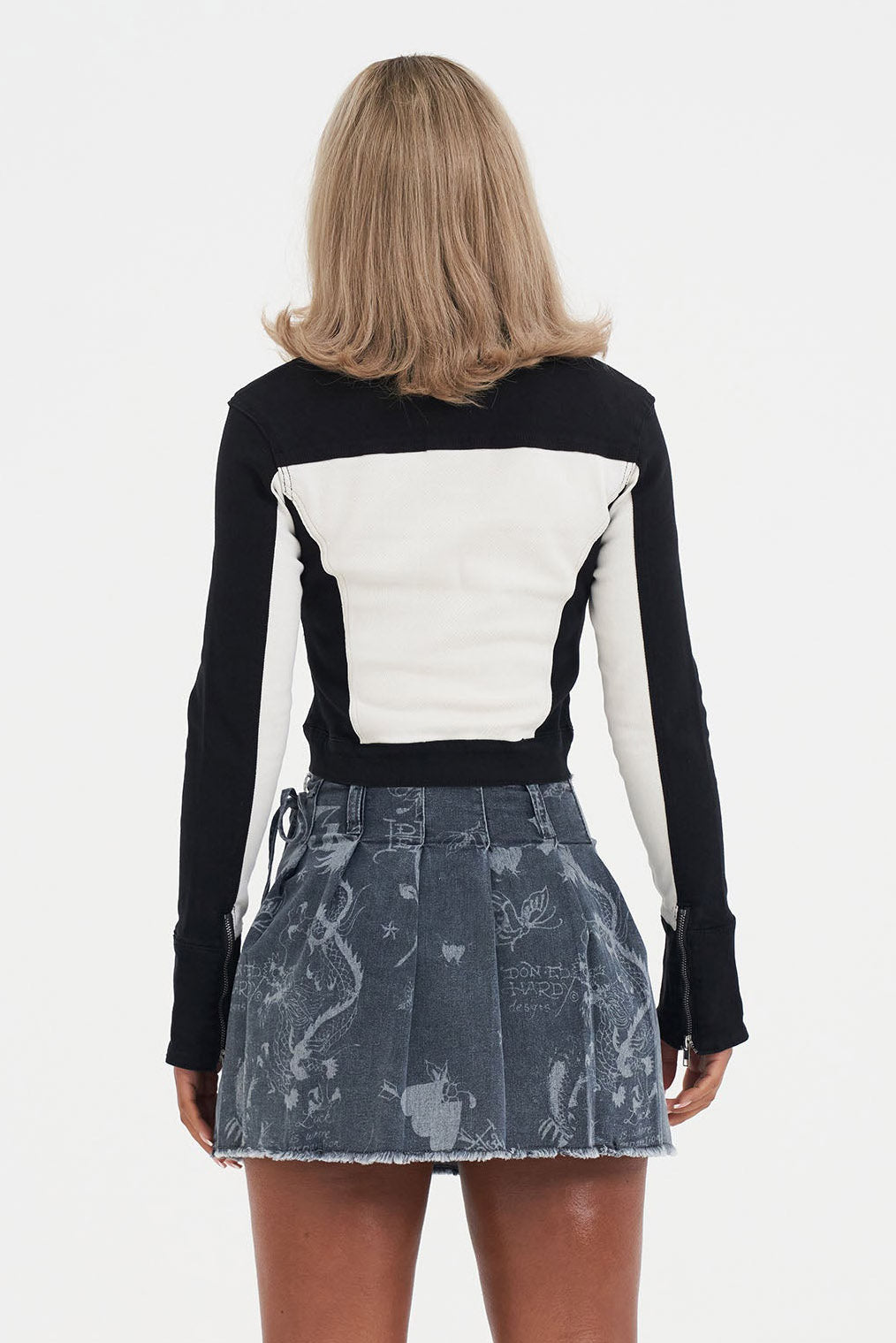 Veste de motard Crop - Black + Beige