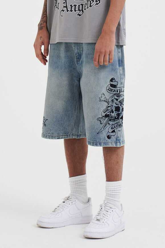 Pantaloncini skater in denim - denim blu