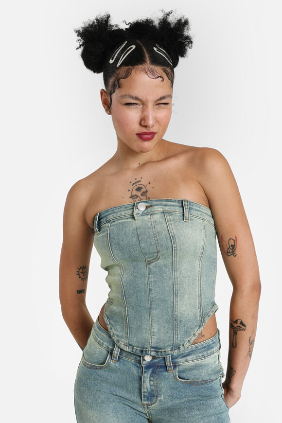 Top corsetto in jeans - Blu slavato