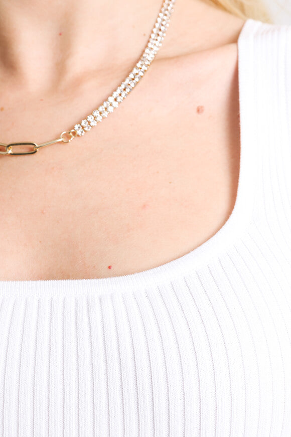 Geripptes Strick-Midikleid - Weiss