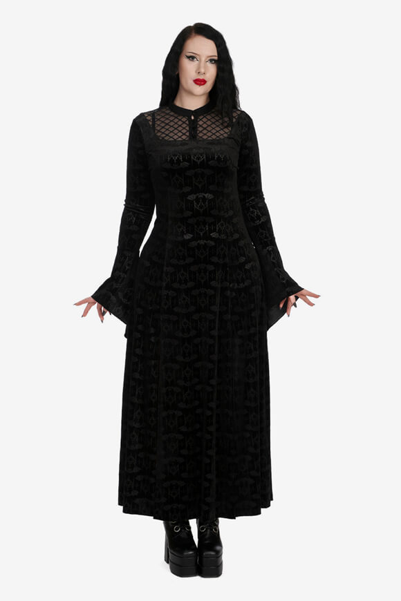 Maxi abito in velluto Hex Gothic Bat - Nero