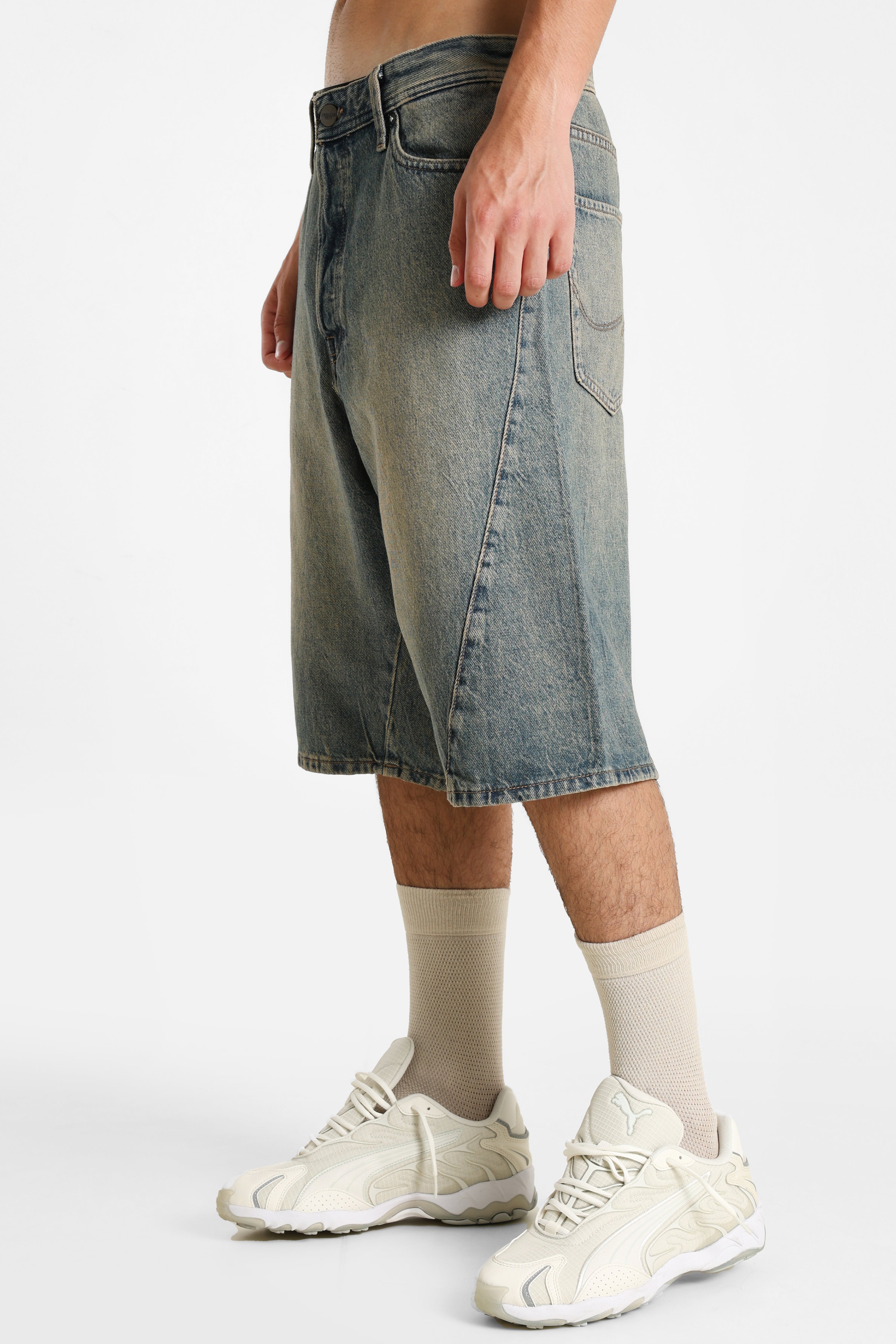 Iron Extra Baggy Fit Jeans Bermudashorts - Blue Denim
