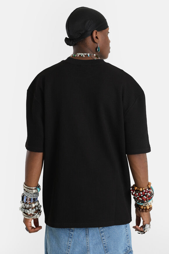 Geripptes Oversize T-Shirt - Black