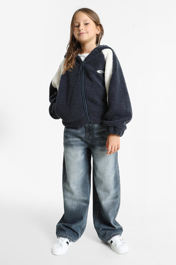 Veste ample en peluche - Bleu marine + Ecru