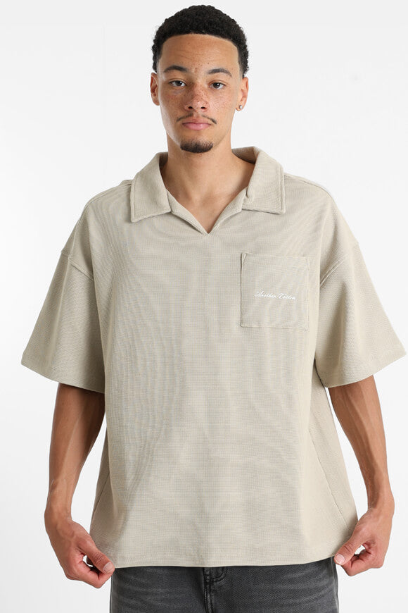 Oversize Poloshirt aus Waffelstoff - Beige