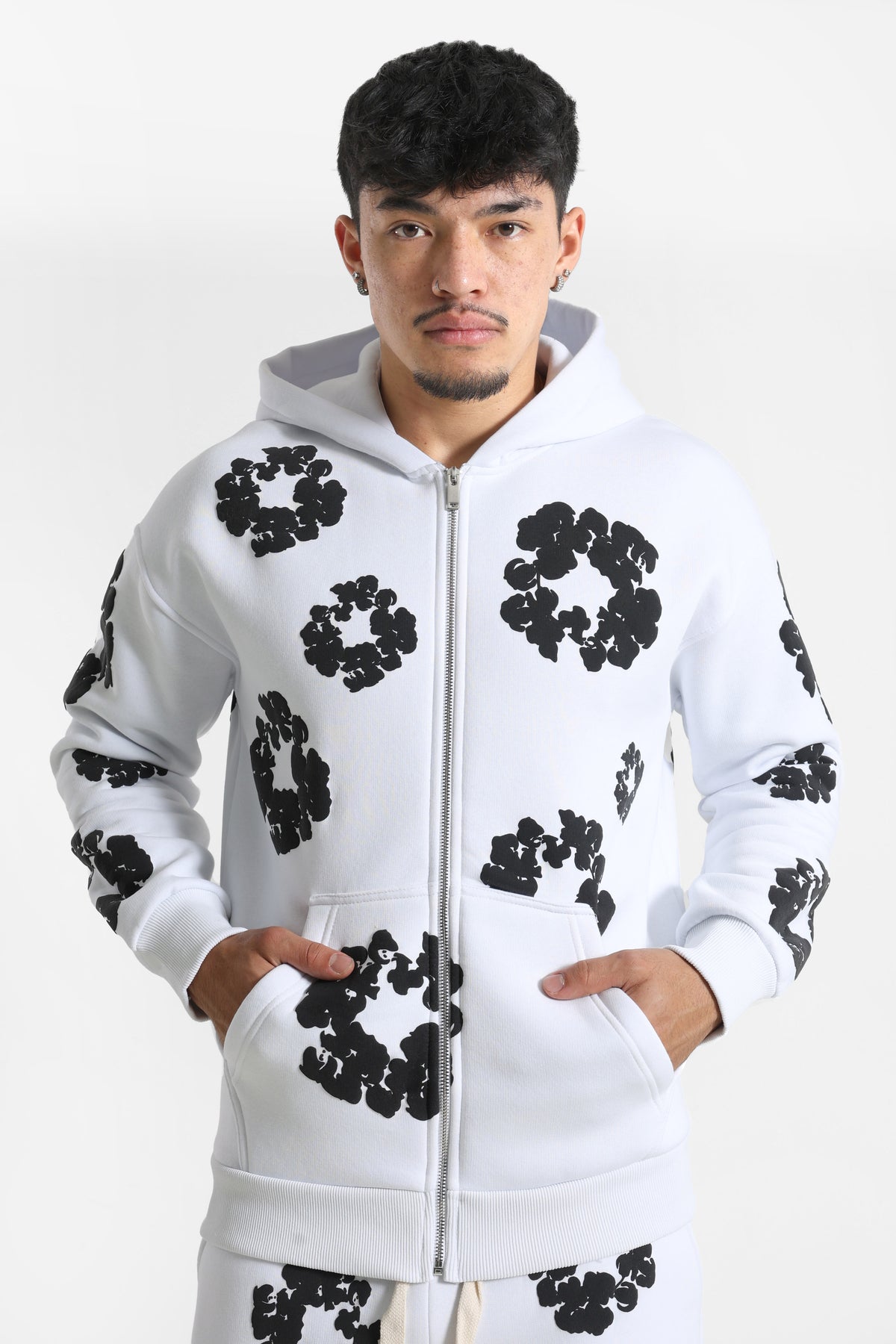Kapuzensweatjacke - White + Black