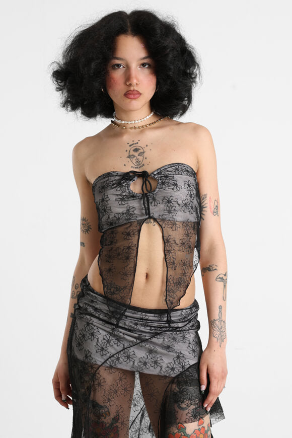 Mesh bandeau crop top - black