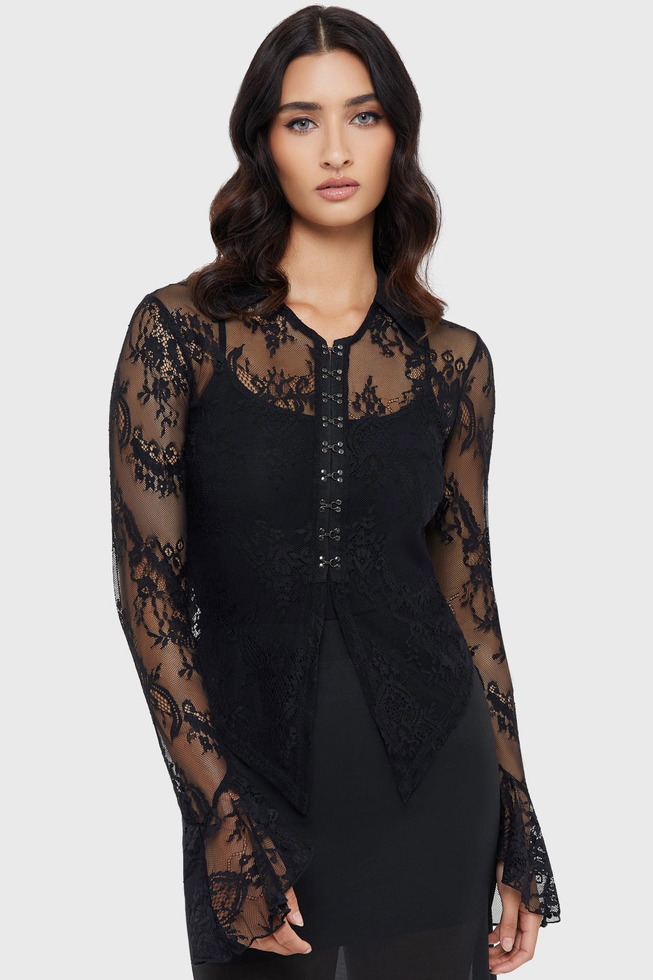 Spitzen Crop Bluse - Black