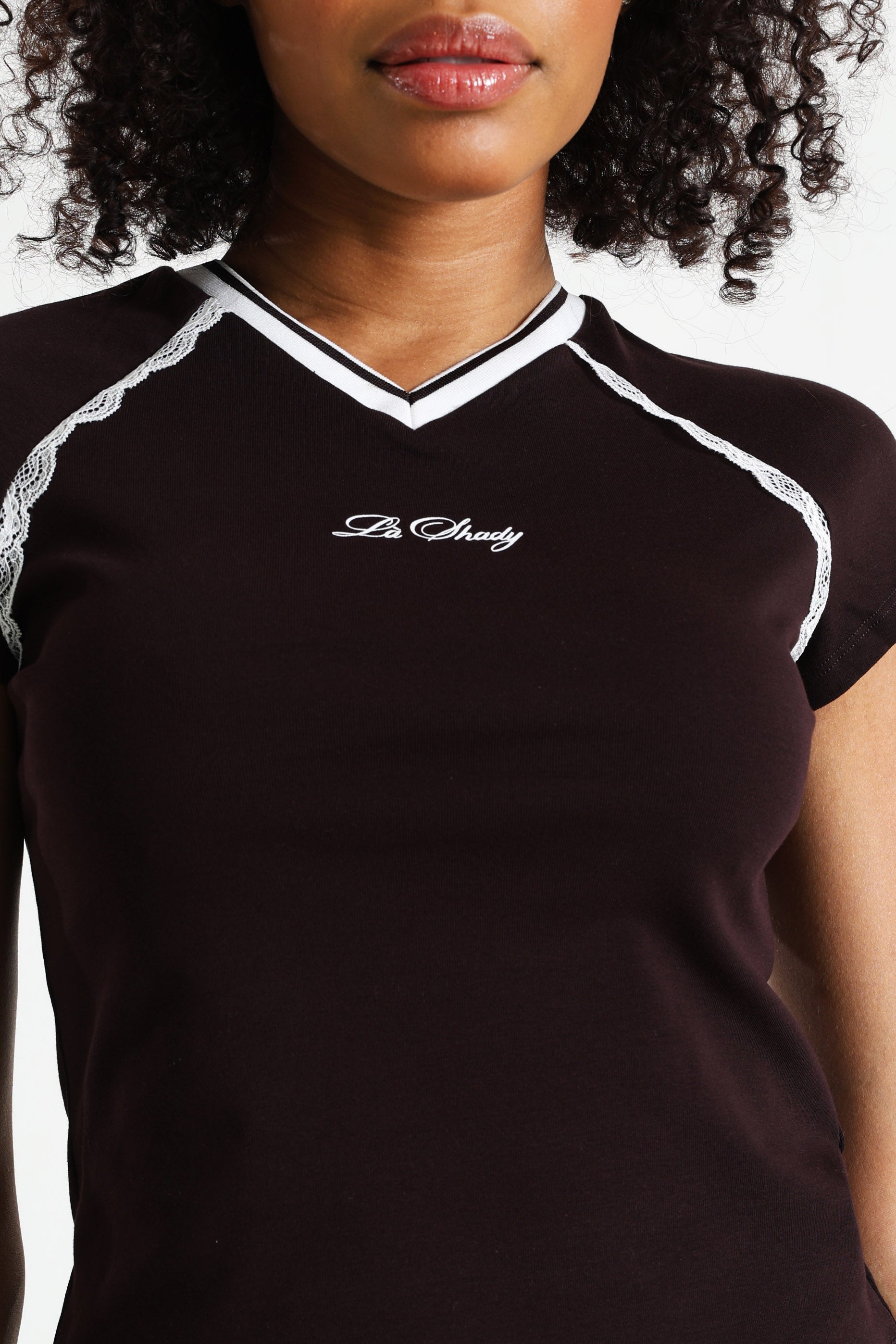 Cropped T-shirt - Brun Foncé + Ecru
