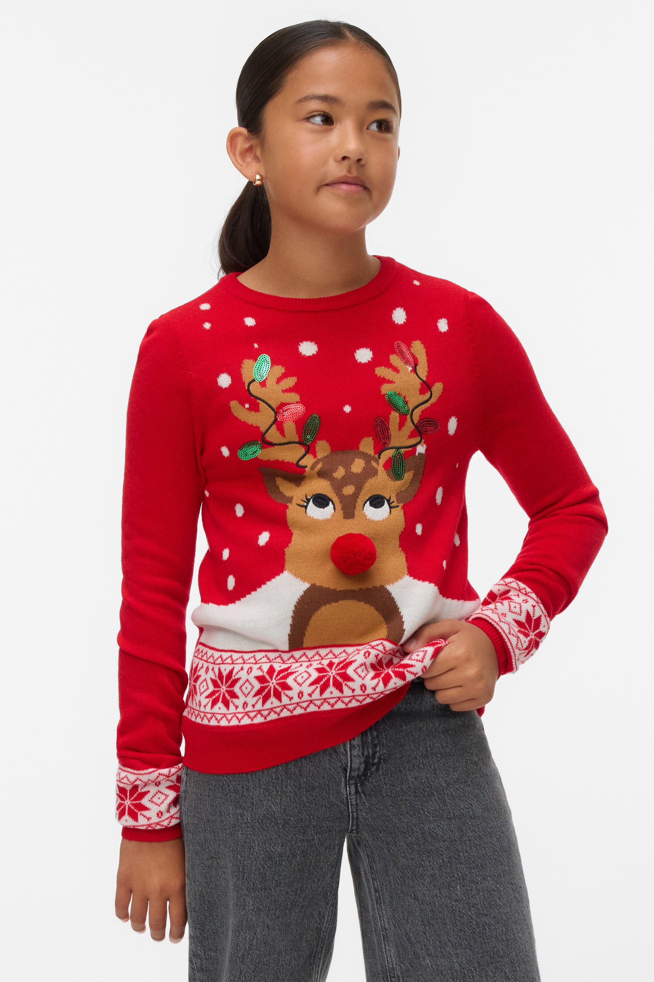 VMFROSTYDEER Pull en tricot de Noël - Rouge chinois