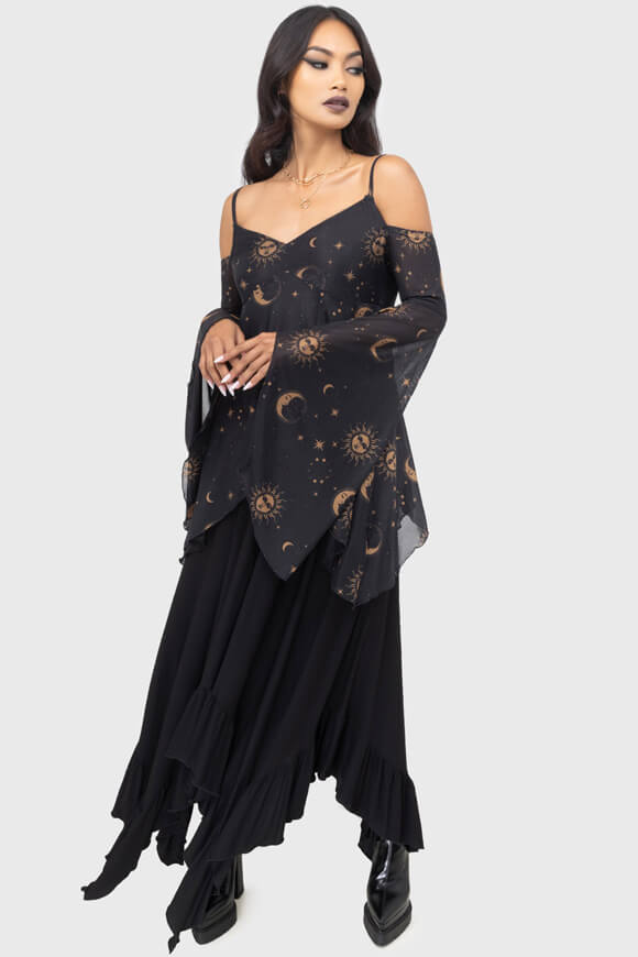 Nocturnova Off Shoulder Mesh Top - Black