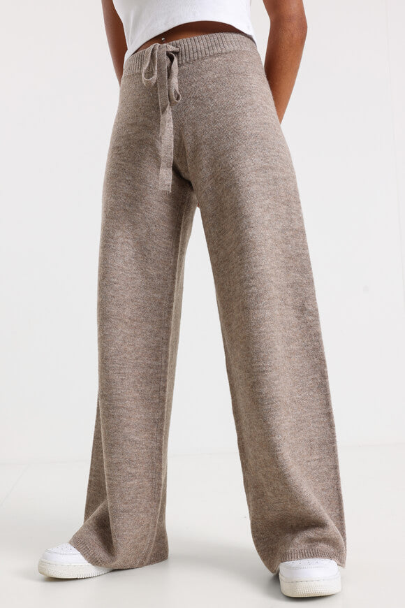 Wide leg knitted trousers - Beige mottled