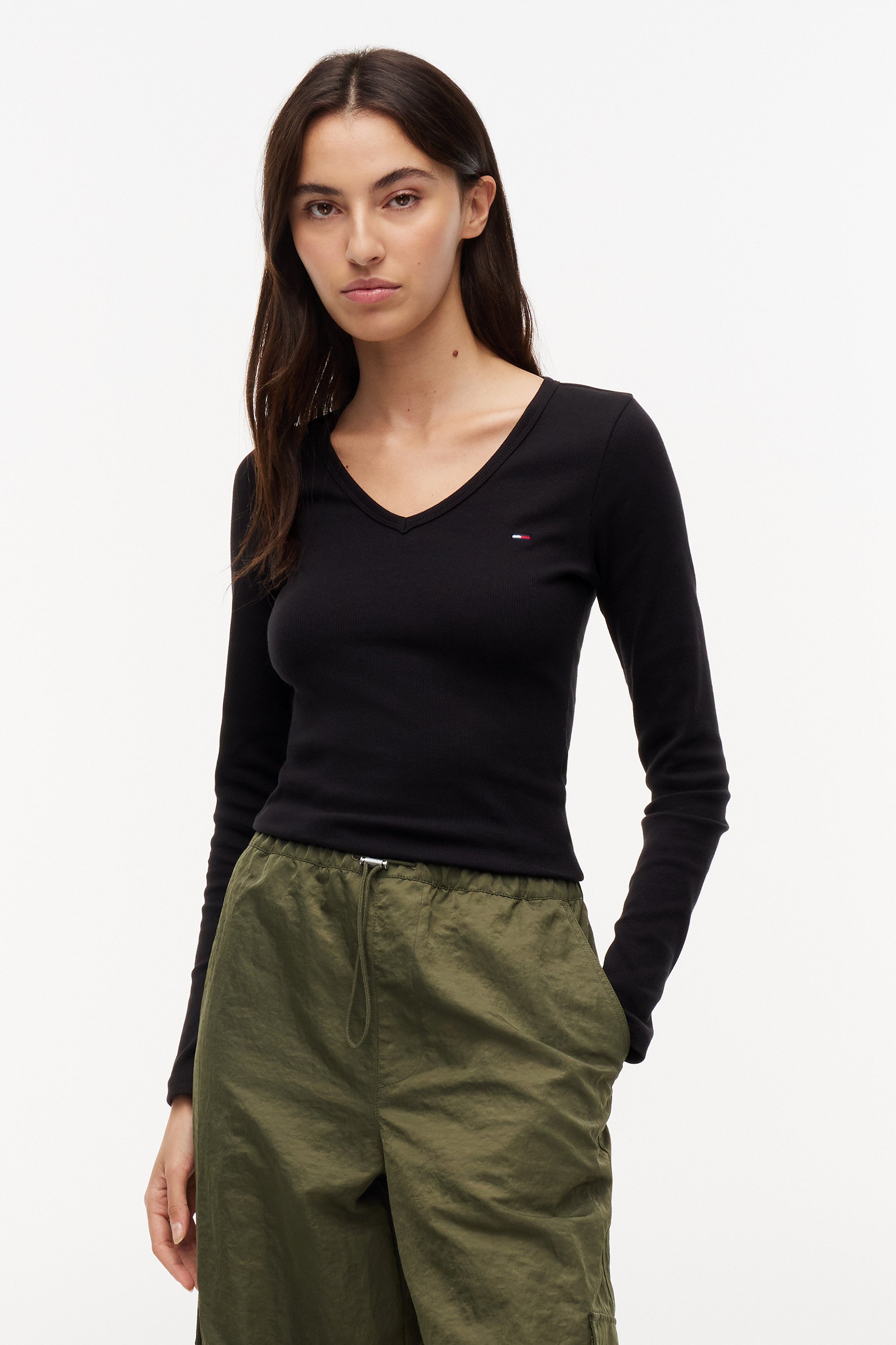 Geripptes Langarmshirt - Black