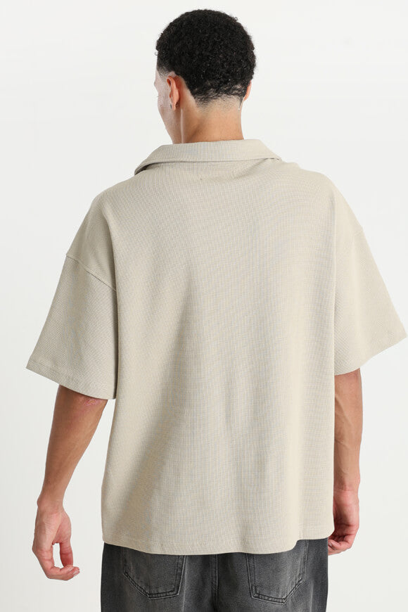 Oversize Poloshirt aus Waffelstoff - Beige