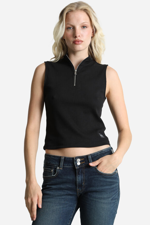 Crop top a coste - Nero