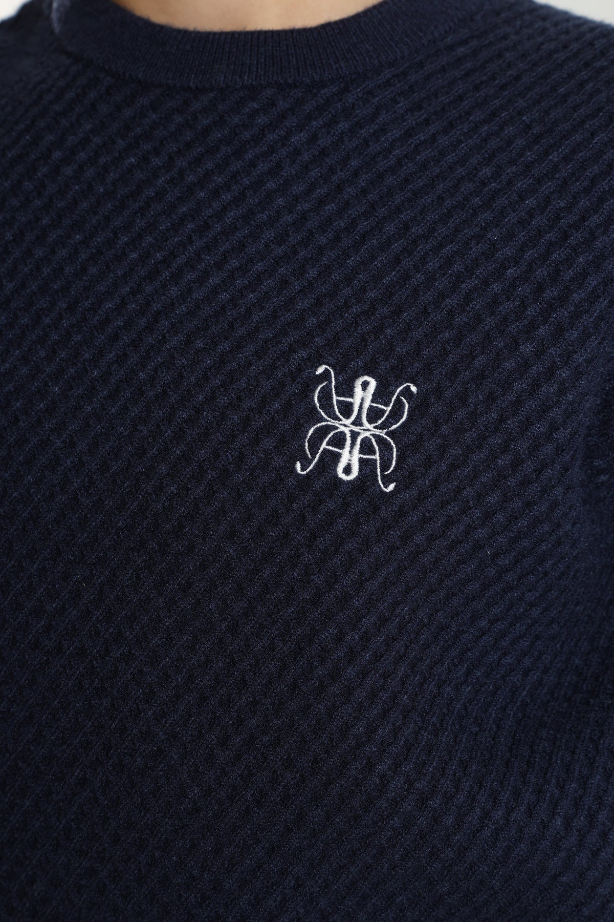 Pull en tricot structuré - Bleu marine
