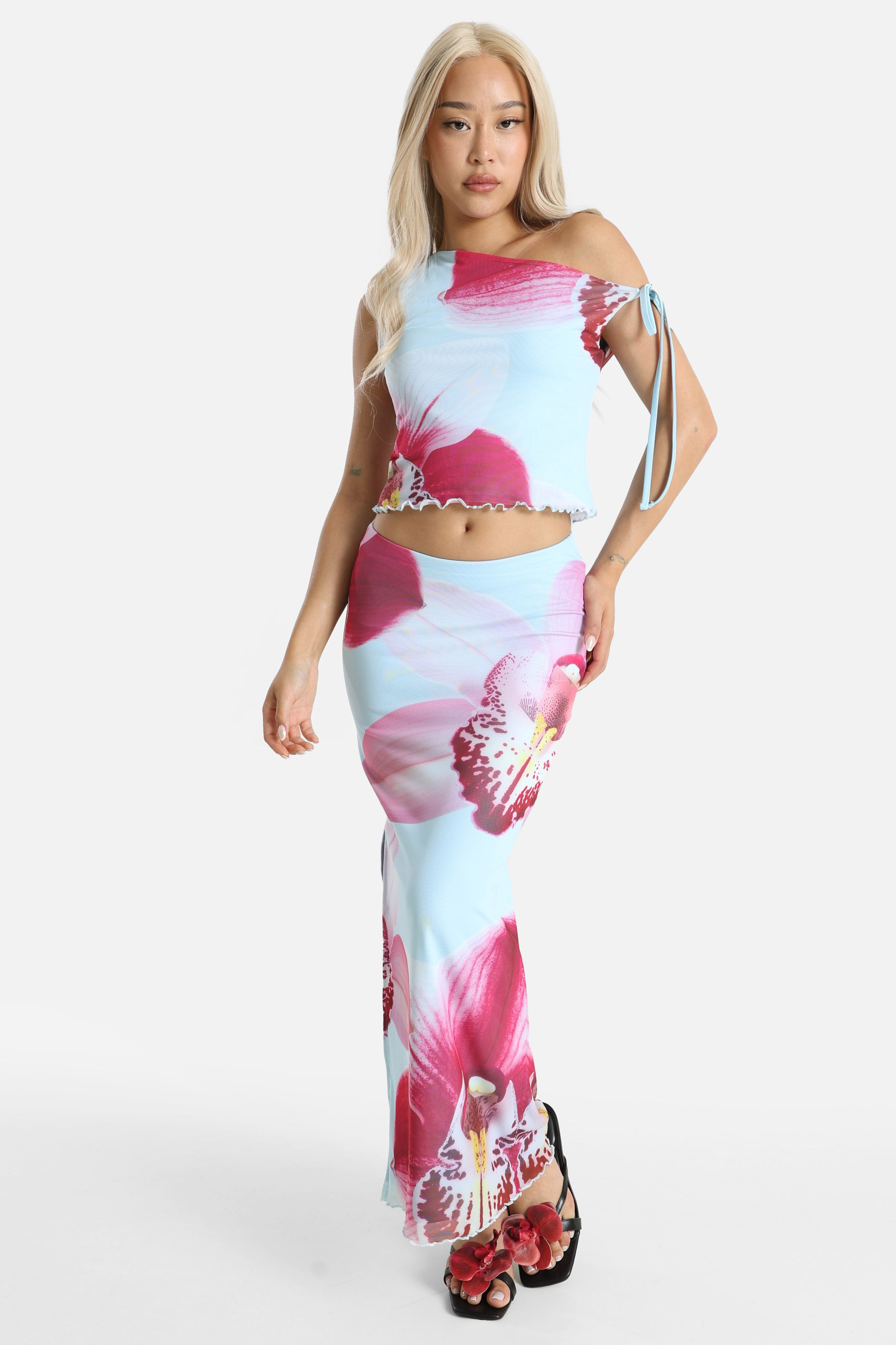 Top one shoulder en mesh