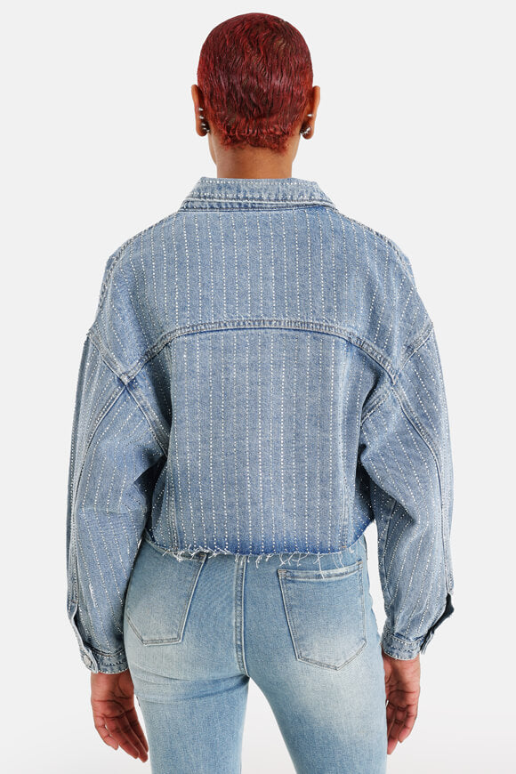 Veste courte en jean avec strass - Blue