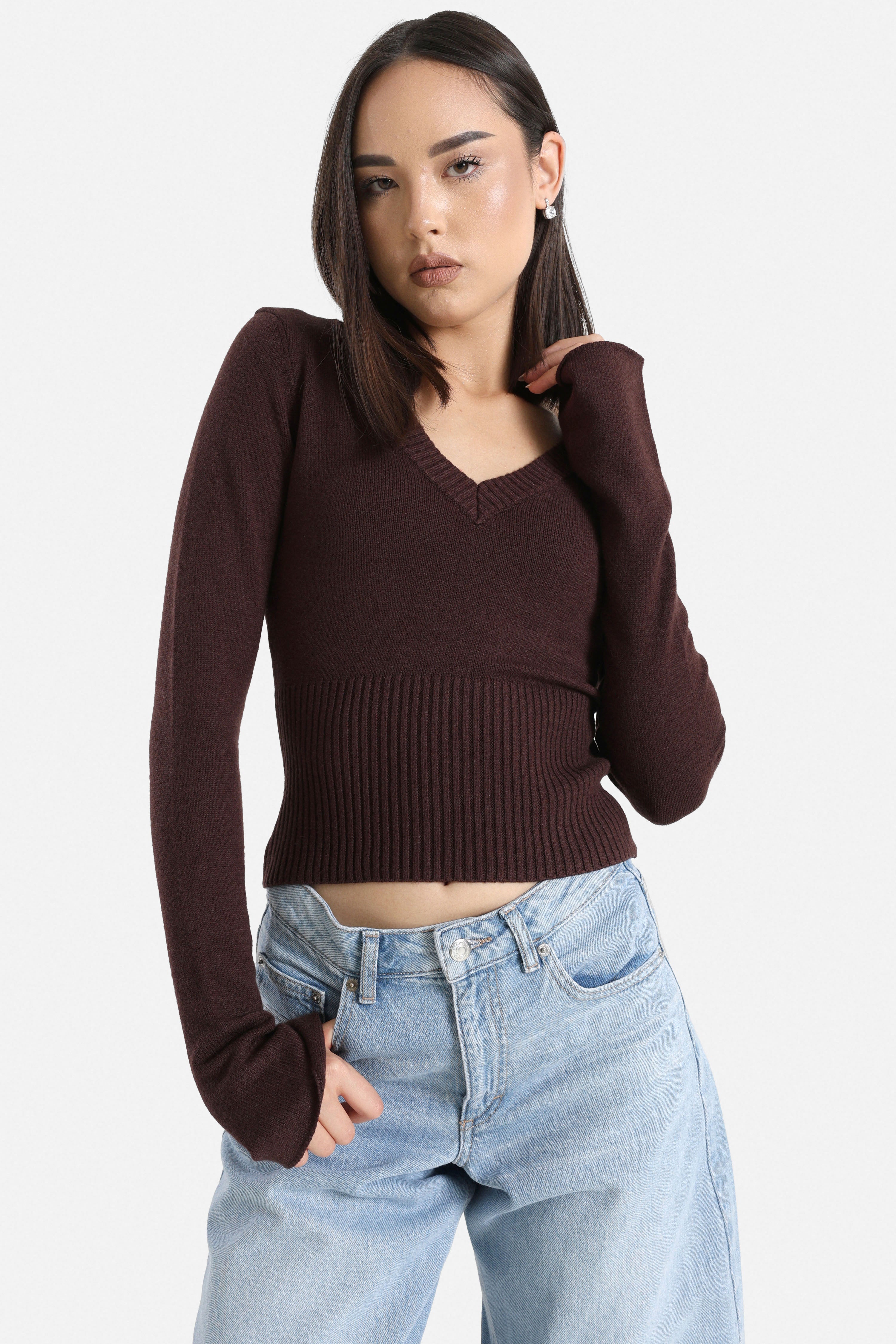Knitted sweater - Brun foncé