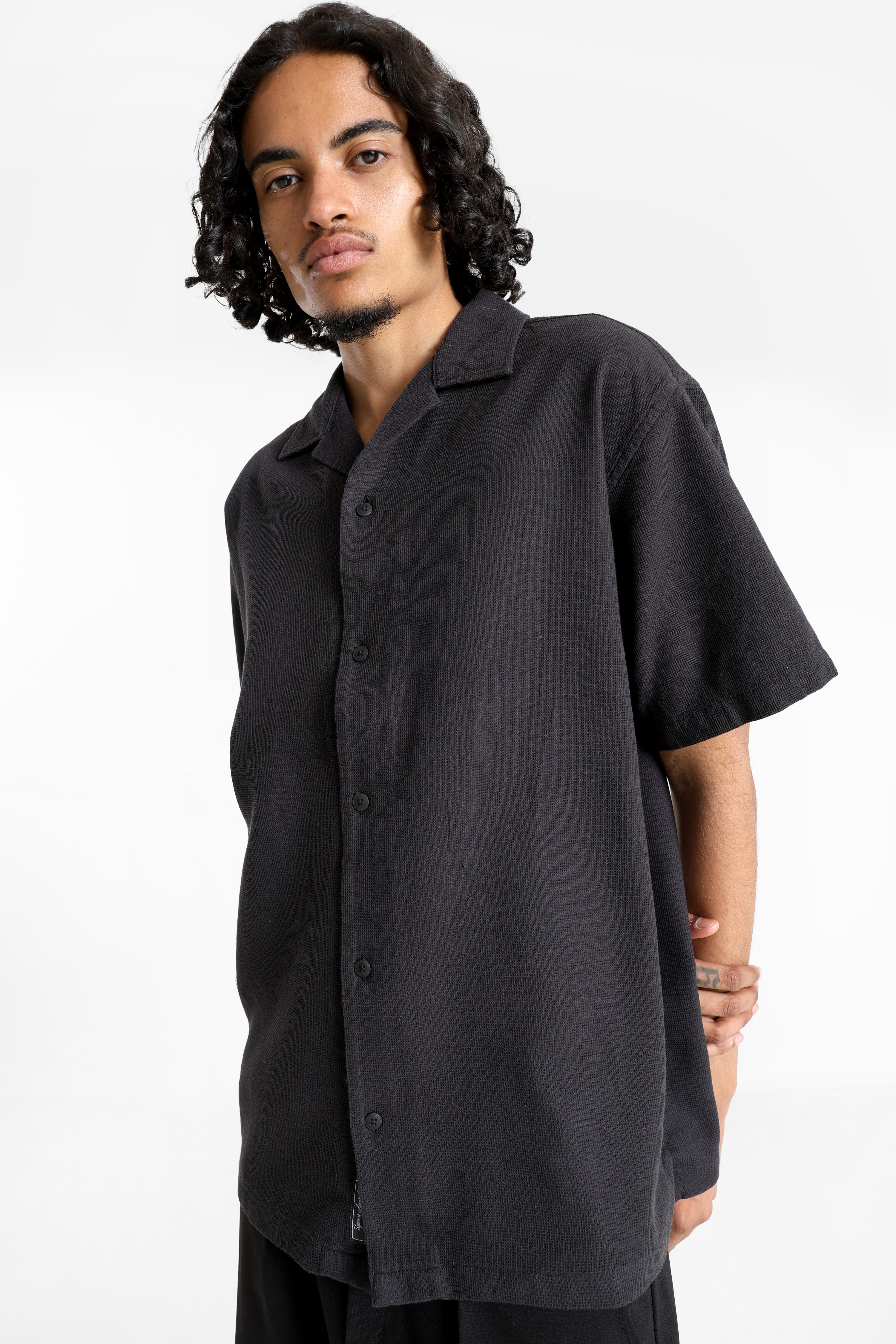 JJGLOBAL Hemd aus Waffelstoff - Black