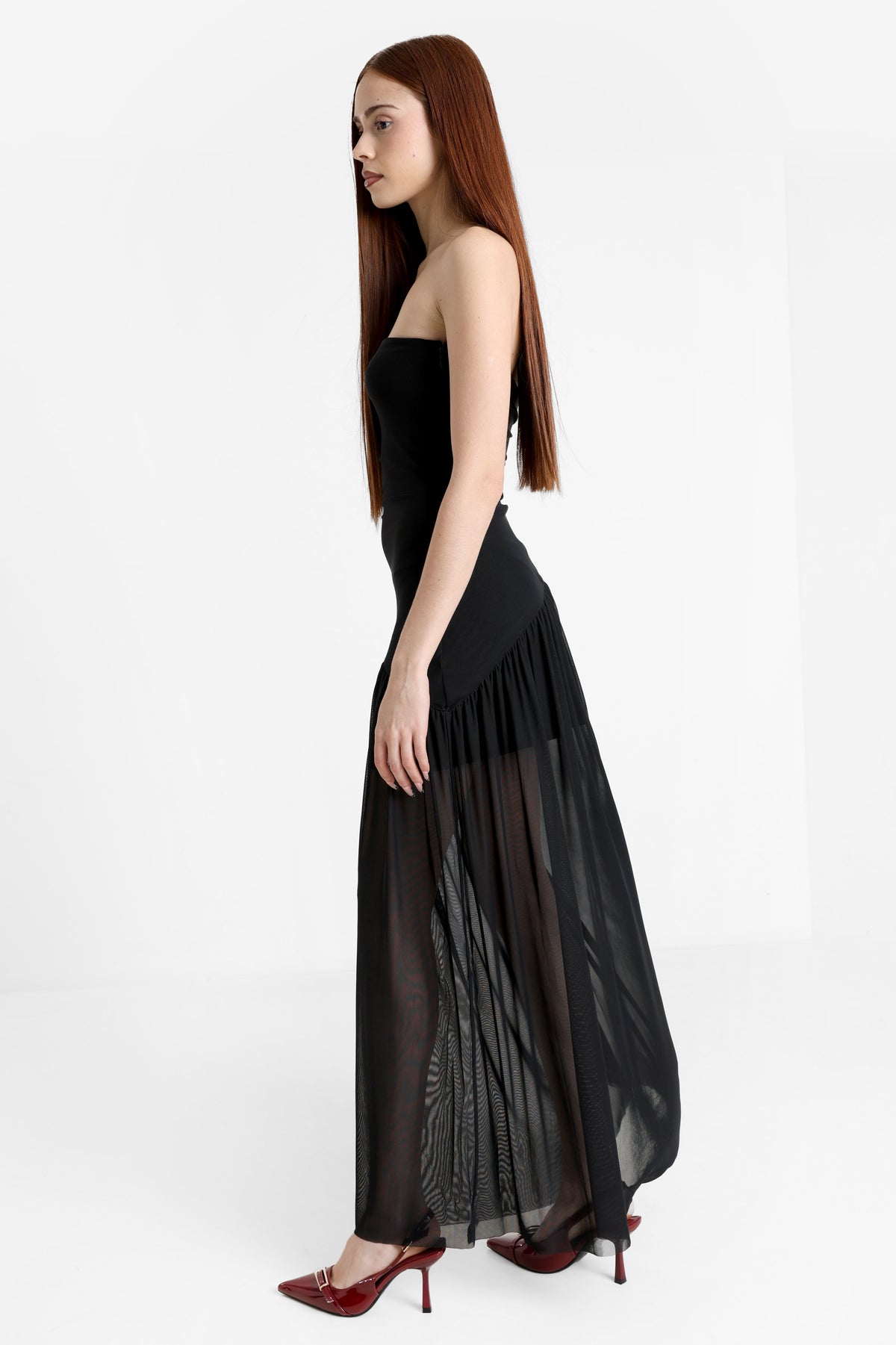 Mesh-Bandeau Maxikleid - Schwarz