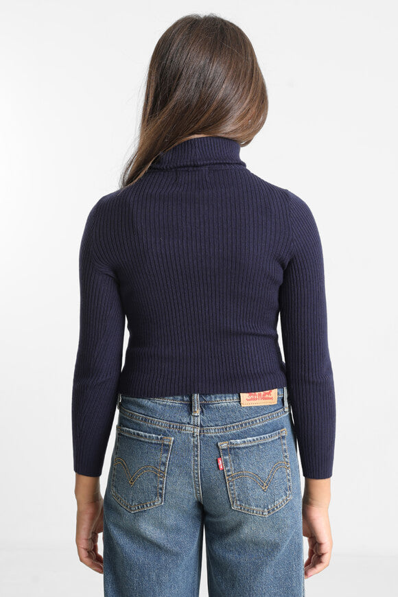 Pull en maille côtelée Crop - Bleu marine