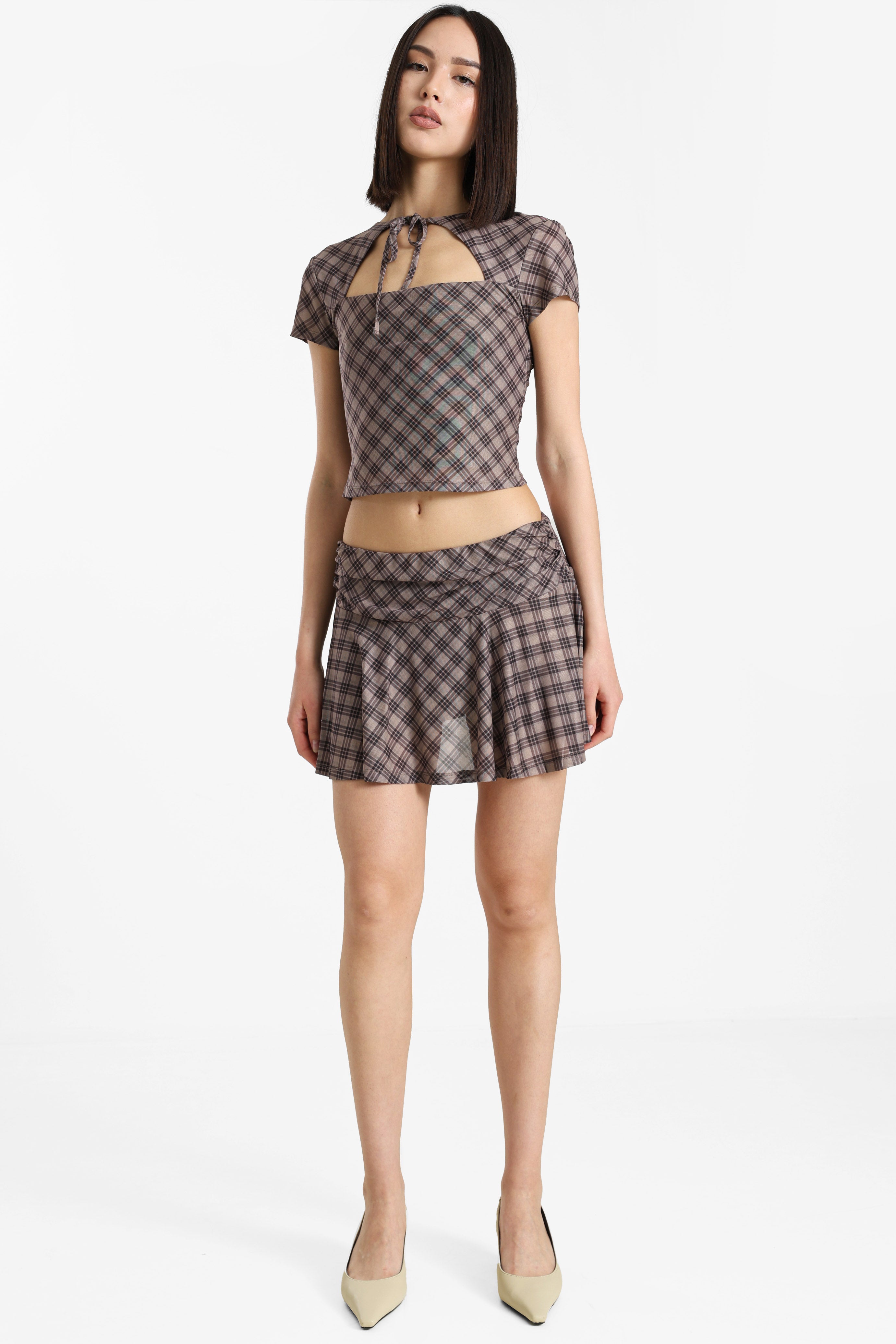 Cropped mesh T-shirt - Brun